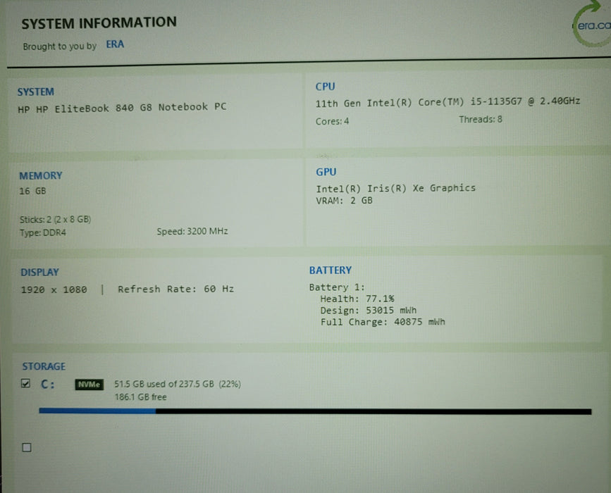 HP EliteBook 840 G8 i5-1135G7 16GB DDR4 256GB NVMe READ