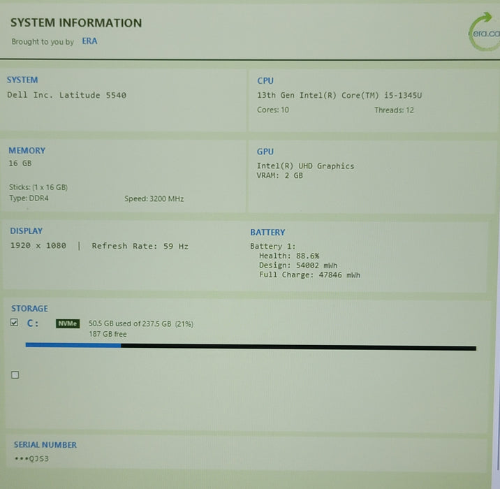 Dell Latitude 5540 i5-1345U 16GB DDR4 256GB NVMe READ