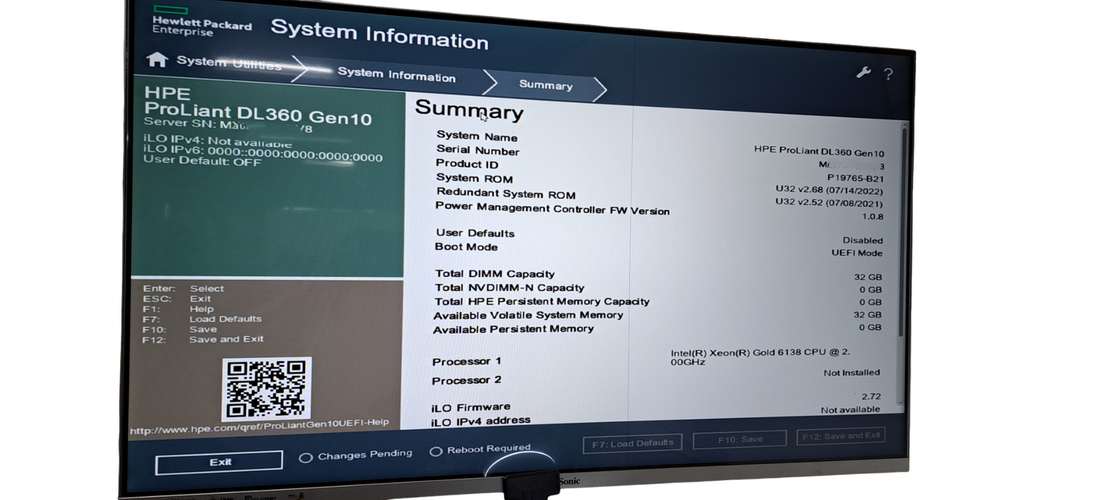 HPE ProLiant DL360 Gen10 1U 3.5"|1x Gold 6138|32GB DDR4 RAM|E208i-a SR Gen10|10G|2x500W
