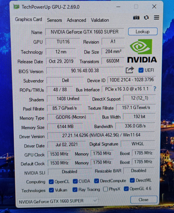 NVIDIA GeForce GTX 1660 Super 6GB GDDR6 PCIe 3.0 Graphics Card Dell 07MKYT