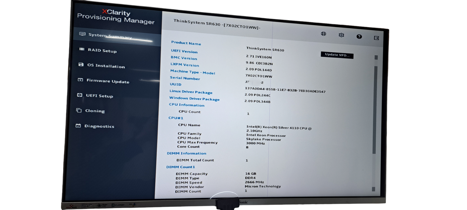 Lenovo SR630 1U 8x 2.5" |1xXeon Silver 4110 CPU|16GB DDR4|RAID 530-8i 12GB PCLe|