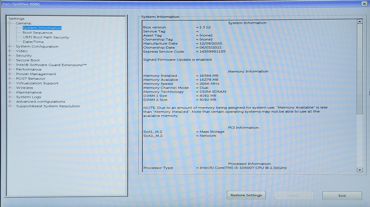 Dell OptiPlex 3080 Micro, i5-10500T 2.30GHz, 16GB DDR4, 256GB NVMe, 65W PWR