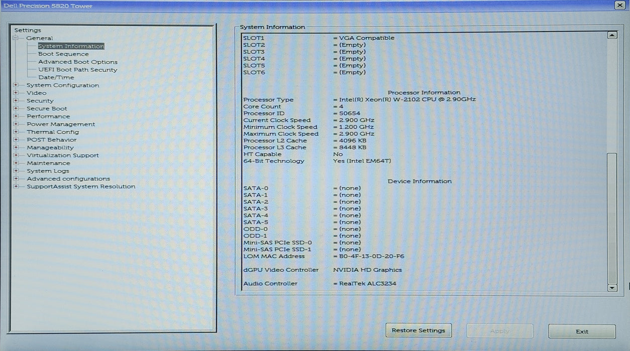 Dell Precision 5820 Tower, Xeon W-2102 2.90GHz, 32GB DDR4, M2000, No HDD, 950W