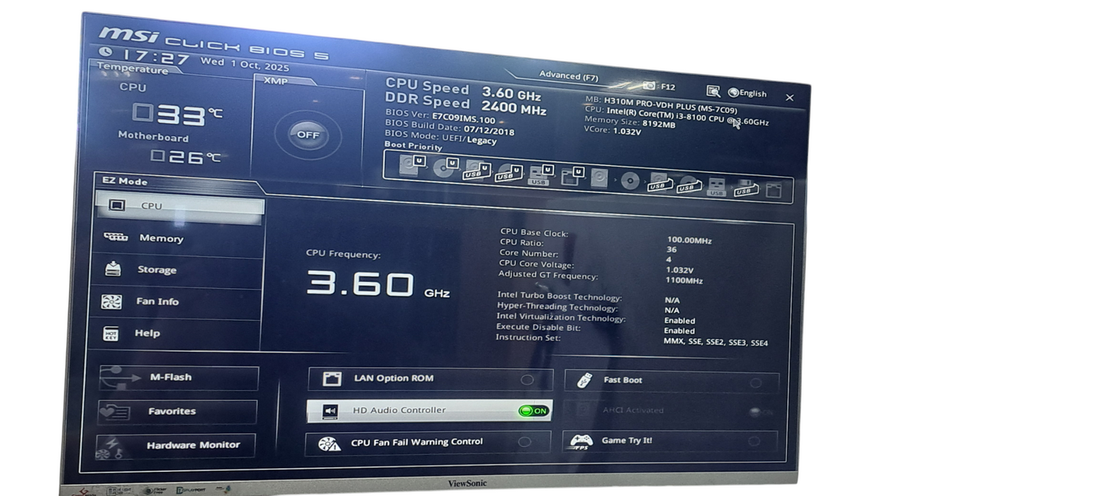 MSI H310M PRO-VDH PLUS Micro-ATX Motherboard|8GB DDR4 RAM| i3-8100 CPU