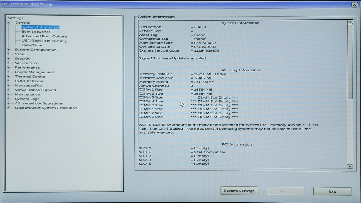 Dell Precision 5820 Tower, Xeon W-2123 3.60GHz, 32GB DDR4, K2000, No HDD, 950W