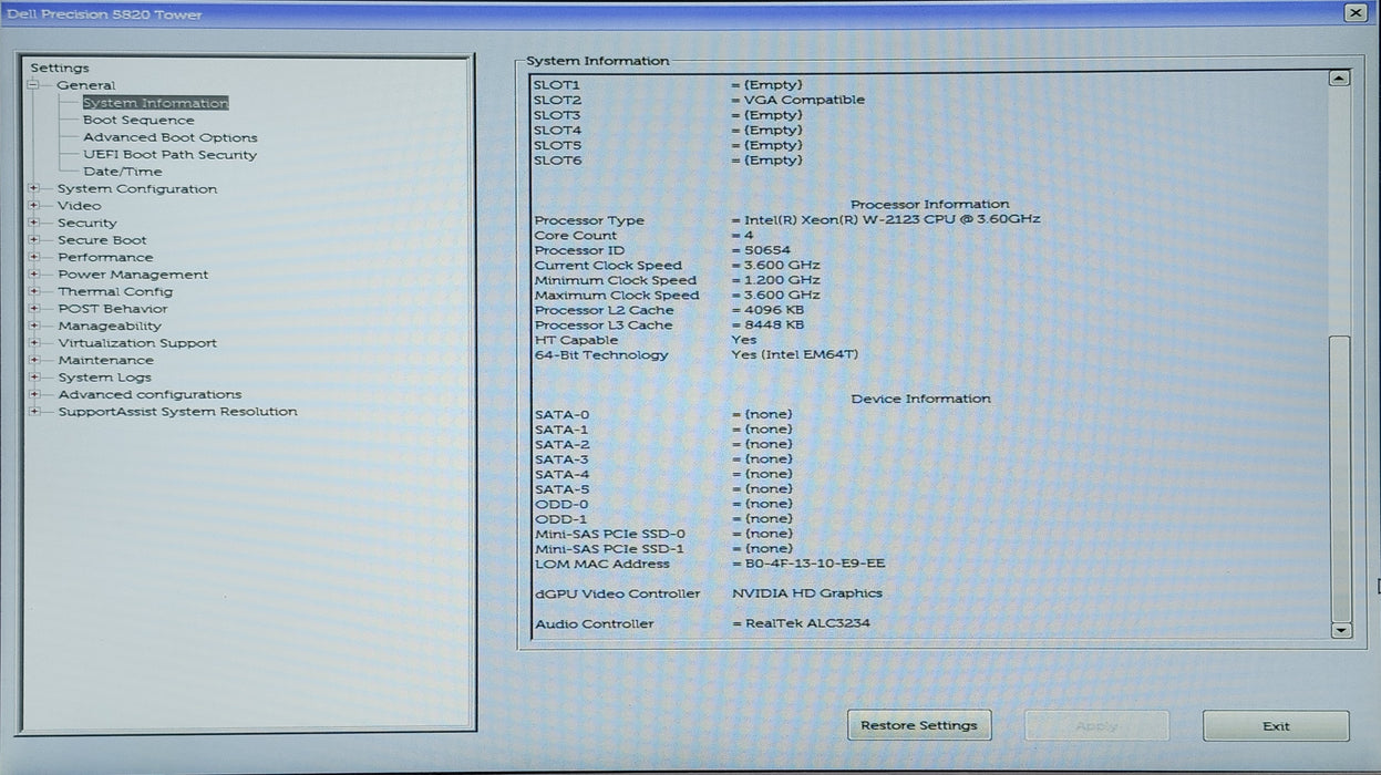 Dell Precision 5820 Tower, Xeon W-2123 3.60GHz, 32GB DDR4, K2000, No HDD, 950W