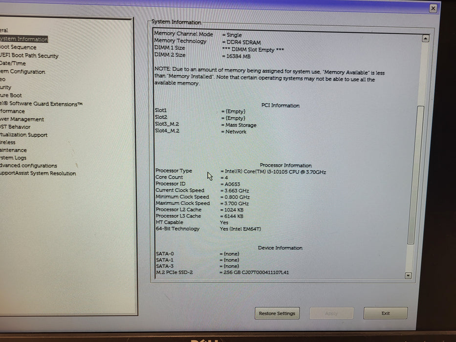 Dell Vostro 3681 SFF i3- 10105 @ 3.7GHz 16GB DDR4 256GB SSD