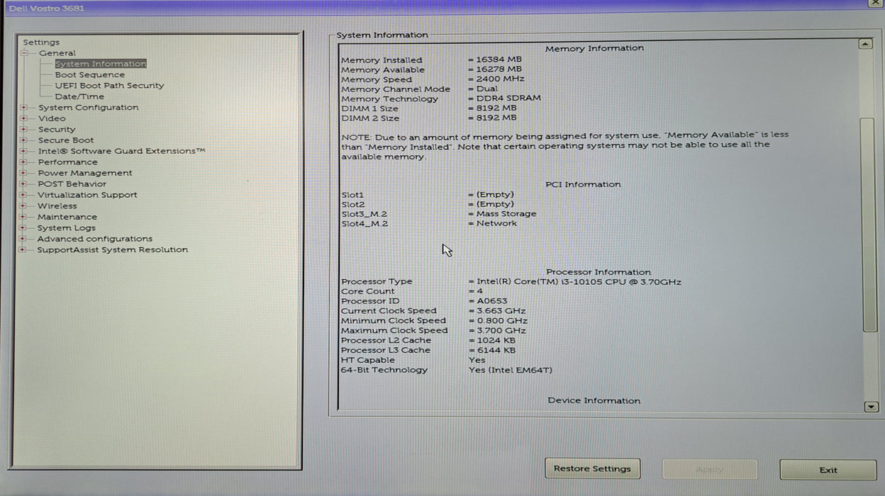 Dell Vostro 3681 SFF Desktop | Intel Core i3-10105, 16GB DDR4, 256GB NVMe