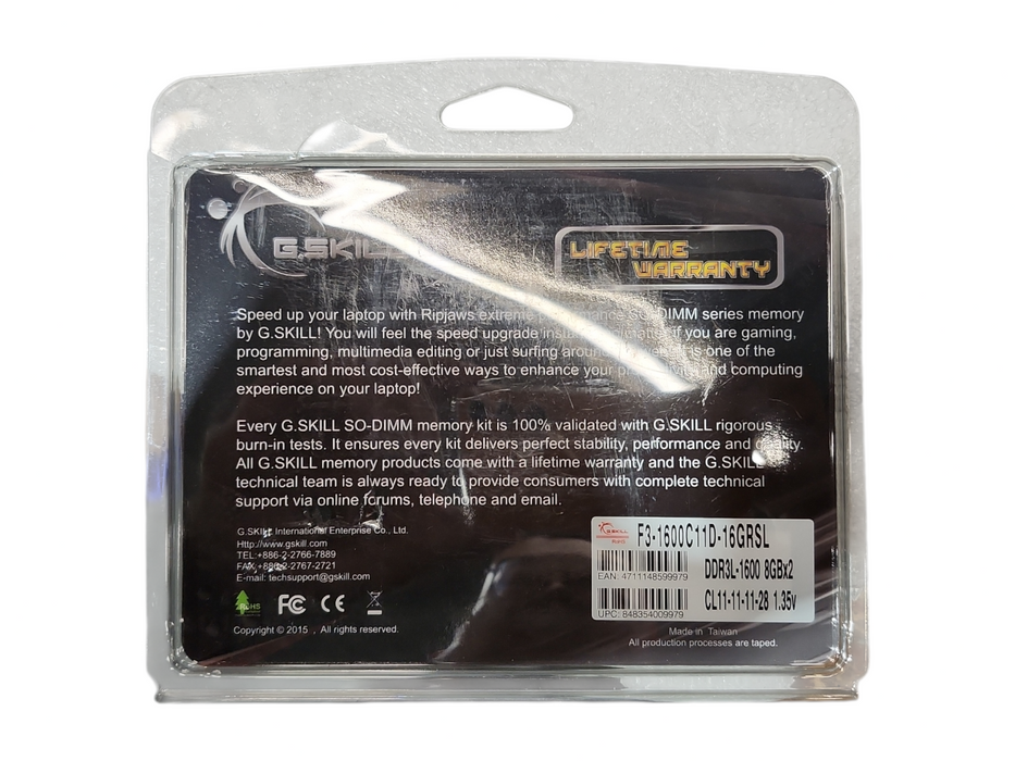 G.SKILL 16GB (2x 8GB) PC3L-12800 DDR3L-1600 SODIMM Memory F3-1600C9D-16GRSL