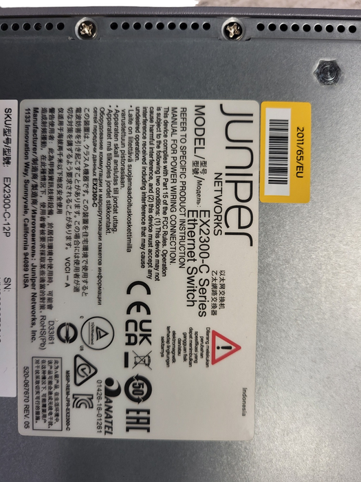 Juniper EX2300 12-Port Gigabit PoE+ Managed Network Switch P/N: EX2300-C-12P