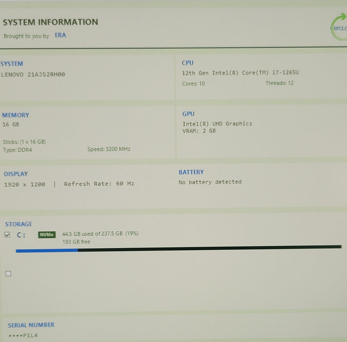 Lenovo ThinkPad T14 Gen 3 i7-1265U 16GB DDR4 256GB NVMe No Battery
