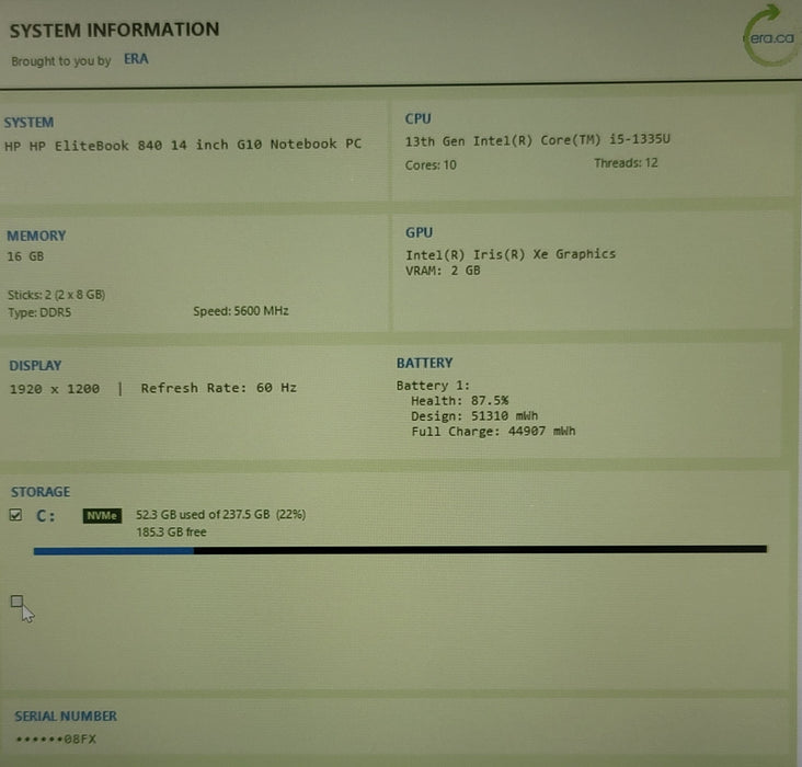 HP EliteBook 840 G10 i5-1335u 16GB DDR5 256GB NVMe BIOS LOCK