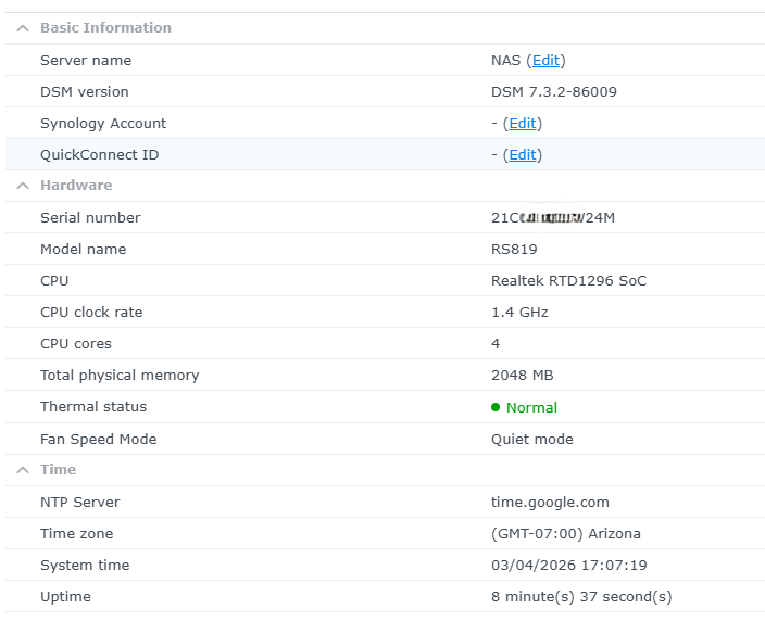 Synology RackStation RS819 4-Bay NAS Rackmount w/ 4x12TB ULTRASTAR HDD
