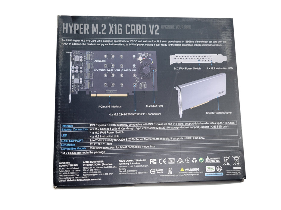 ASUS HYPER M.2 X16 CARD V2 | 4-Port PCIe NVMe RAID Adapter