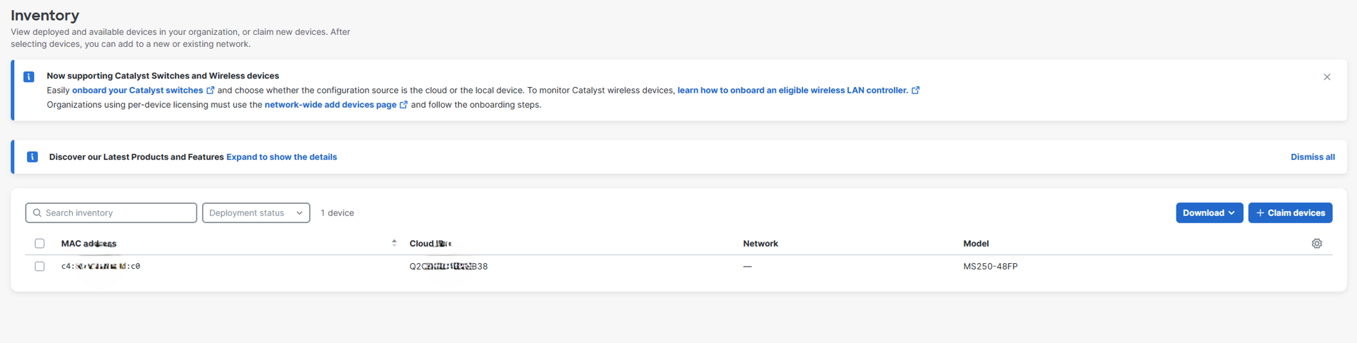 Cisco Meraki MS250-48FP-HW 48 Port Gigabit Switch 4xSFP+ PoE+1025W PSU Unclaimed