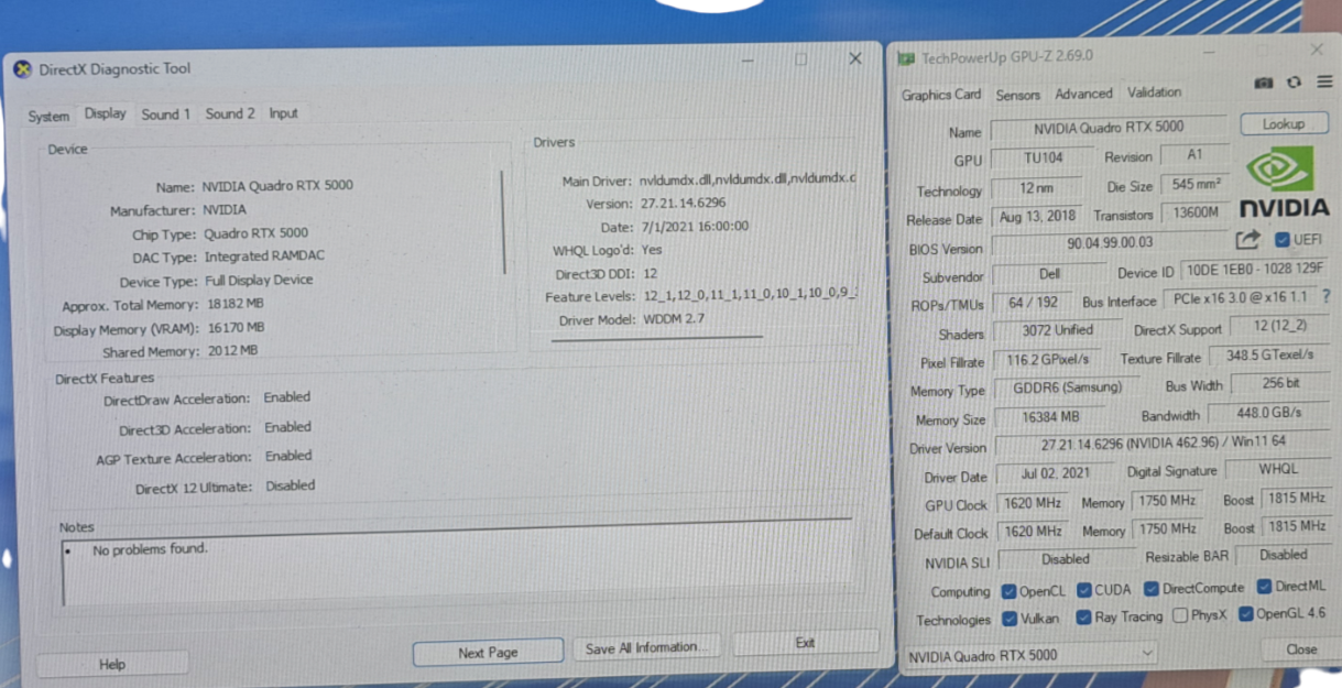 Dell NVIDIA Quadro RTX 5000 16GB GDDR6 Graphics Card (07XK5H)