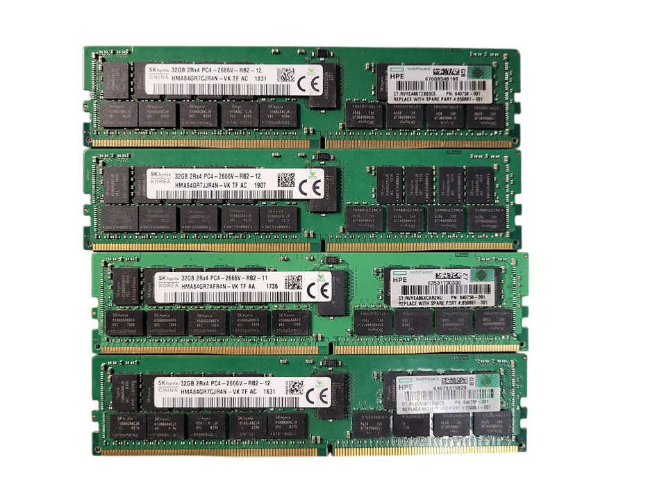Lot of 4x SK Hynix 32GB PC4-2666V-R Server Memory