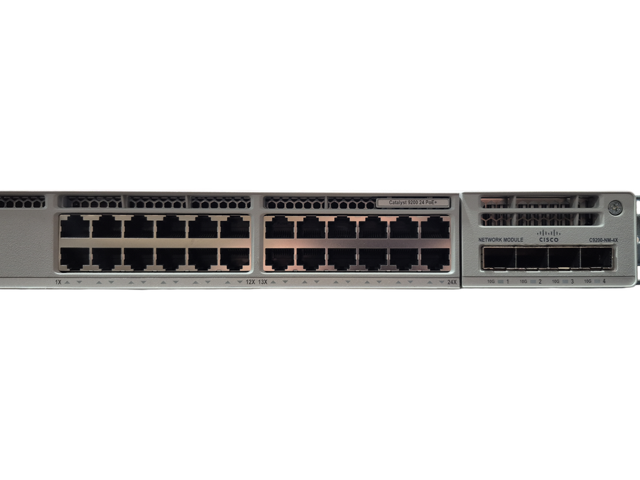 Cisco C9200-24P-E, 24-Port Gigabit PoE+ Managed Switch w/ C9200-NM-4X & 600WAC