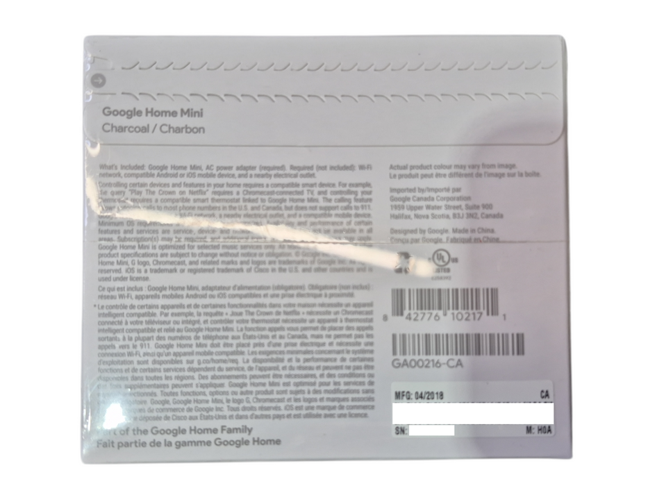 NEW Sealed Google Home Mini Smart Speaker with Google Assistant , GA00216-CA