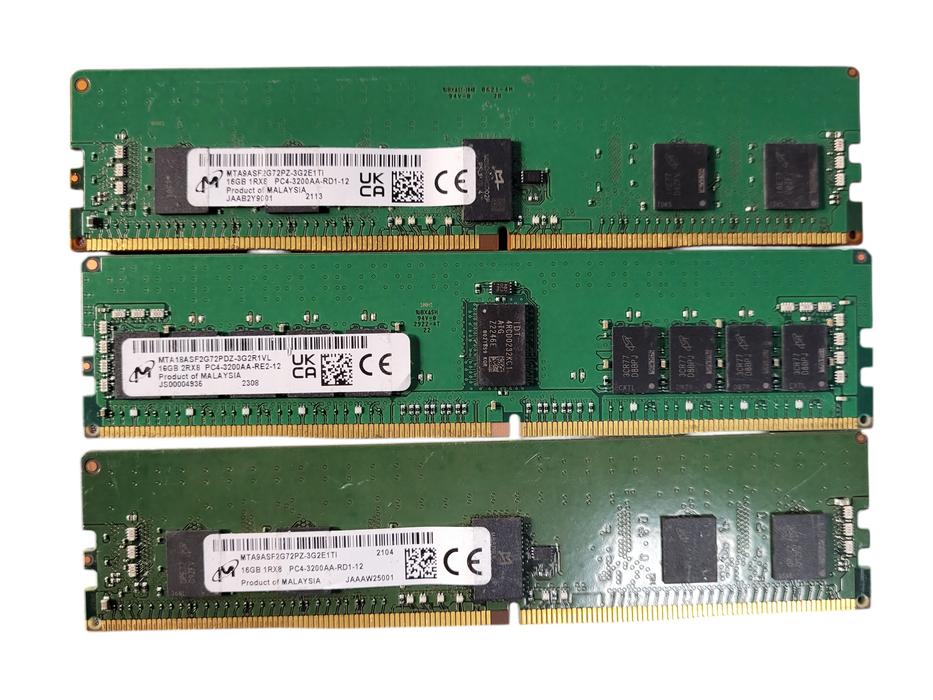 Lot of 3x Micron 16GB 2Rx4 PC4-3200AA-R Server Memory