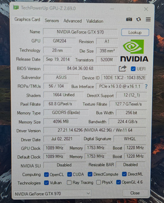 ASUS GTX970 DirectCU Mini 4GB GDDR5 Graphics Card