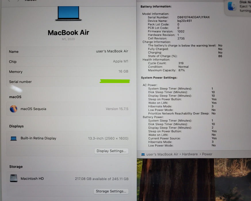 MacBook Air 13.3" 2020 M1 16GB RAM 256GB SSD