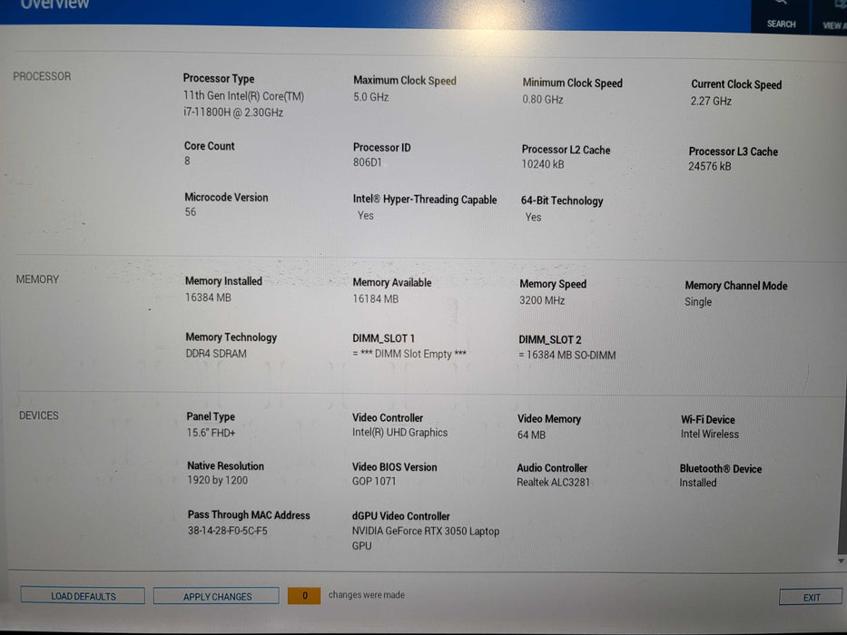 Dell XPS 15 9510 i7 11800H 16GB DDR4 RTX 3050 256GB NVME PARTS/REPAIR