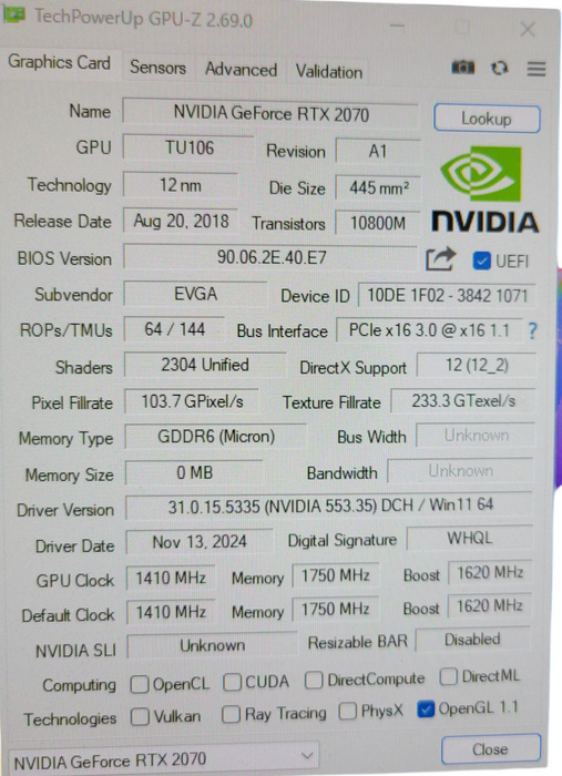 EVGA NVIDIA GEFORCE RTX 2070 8GB GDDR6 (READ)