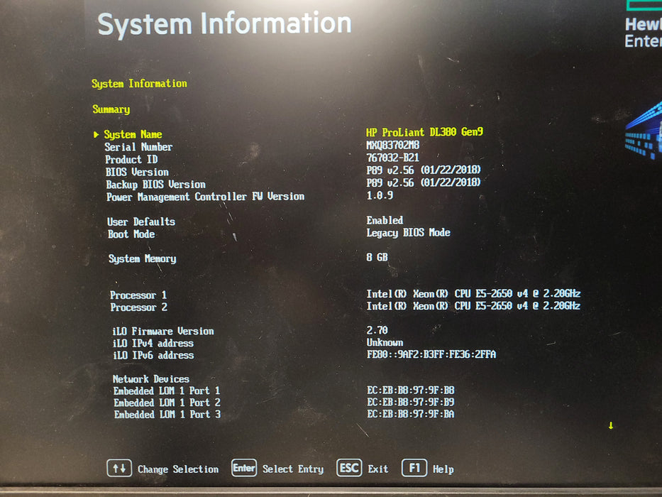 HP ProLiant DL380 Gen9 24x 2.5" E5-2650 v4 8GB RAM DDR4 P440ar 2x 800W PSU