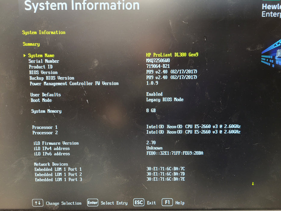 HP ProLiant DL380 Gen9 2.5" E5-2660 v3 8GB RAM DDR4 P440ar 2x 800W PSU