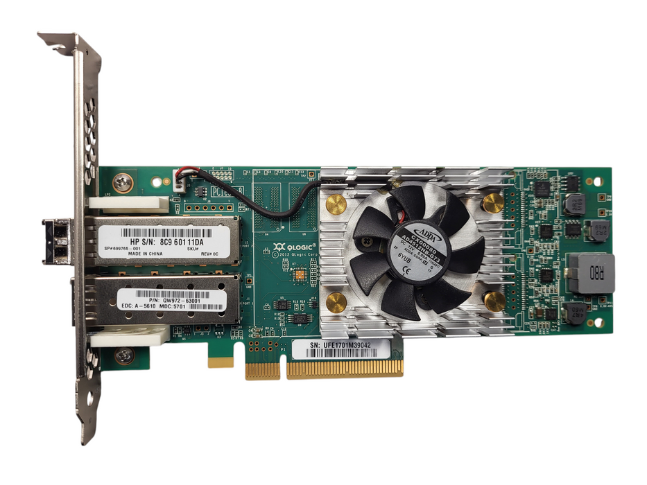 HP QLogic QLE2662 Dual Port 16Gb SFP+ Fibre HBA adapter QW972-63001 w/16GB SFPs