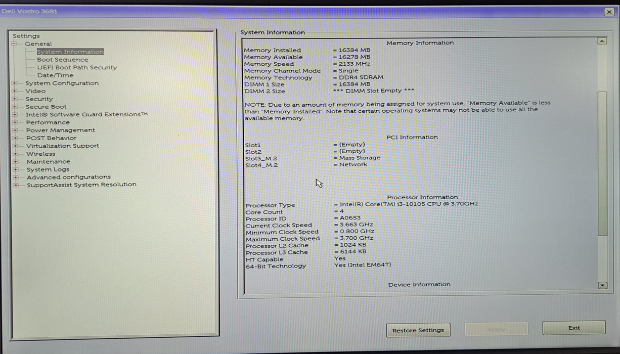 Dell Vostro 3681 SFF Desktop | Intel Core i3-10105, 16GB DDR4, 256GB NVMe