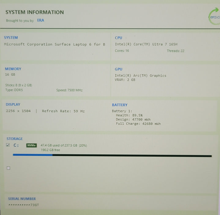 Microsoft Surface Laptop 6 for Business Core Ultra 7 165H 16GB DDR5 256GB NVMe