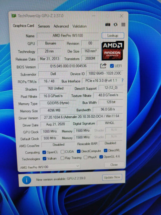 Dell AMD FirePro W5100 4GB Quad Port Workstation Video Graphics Card !