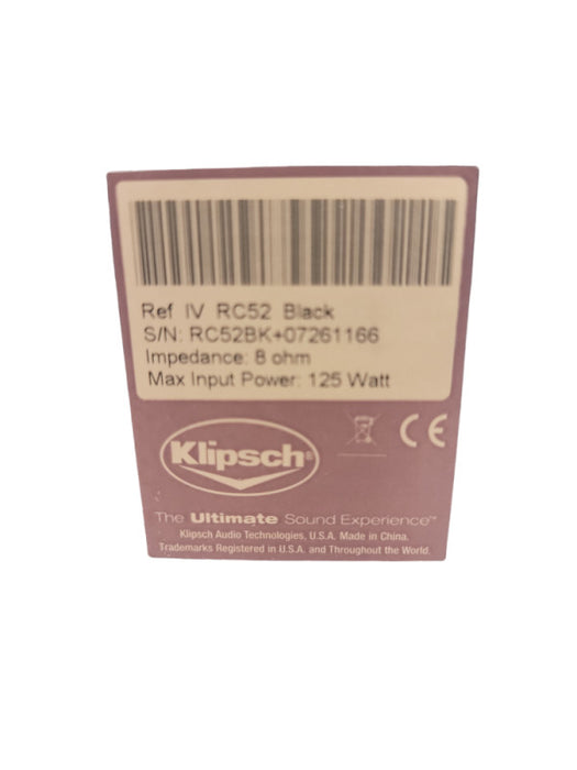 Klipsch IV RC52 Center Speaker, 8 Ohm Impedance Max Power 125 W, In Black Col