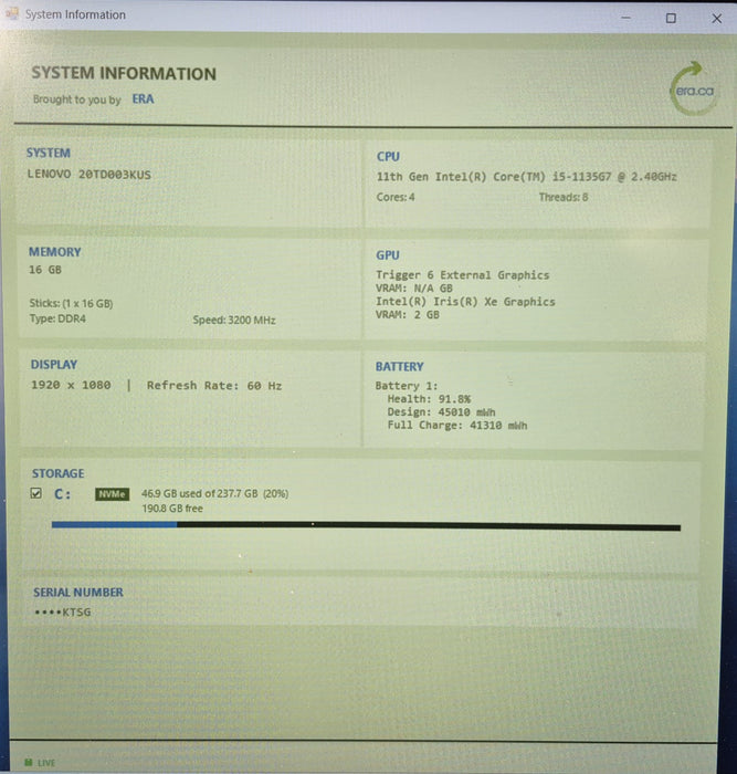 Lenovo ThinkPad E15 Gen 2 i5-1135G7 16GB DDR4 256GB NVMe, PWR