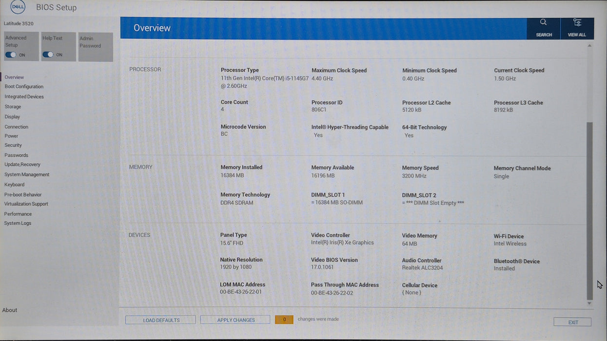 Dell Latitude 3520, i5-1145G7 2.60GHz, 16GB DDR4, 256GB NVMe, PWR