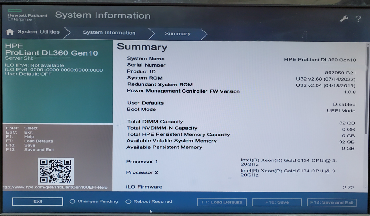 HP ProLiant DL360 Gen10 - 2x Xeon Gold 6134 32GB DDR4 P408i-a SR Gen10 - No HDD
