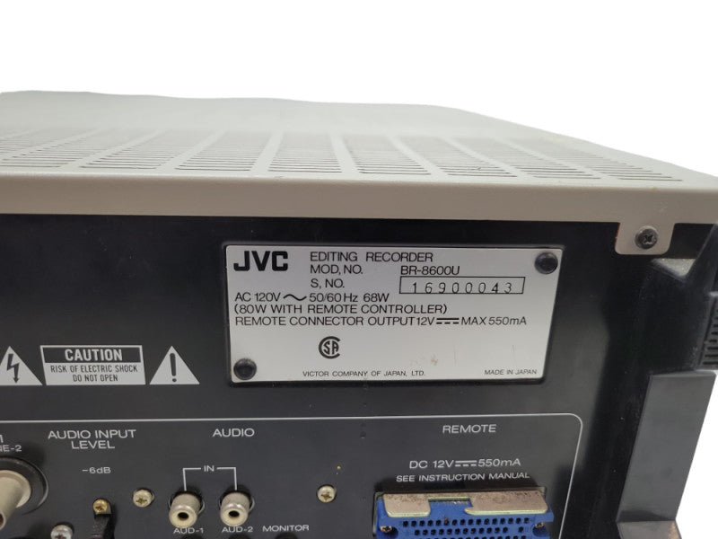 JVC BR-8600U VHS PRO EDITING VIDEO RECORDER W/ POWER CORD %