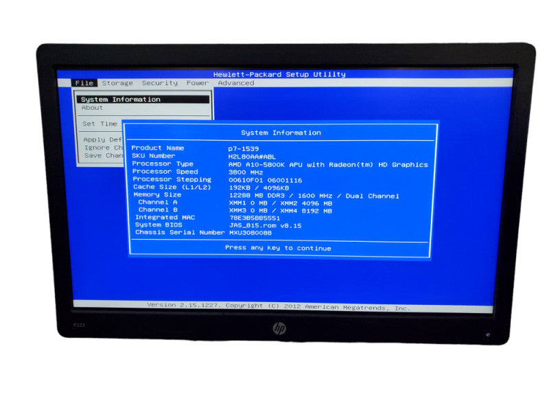 HP Pavilion Tower Desktop A10-5800K 12GB RAM NO HDD @