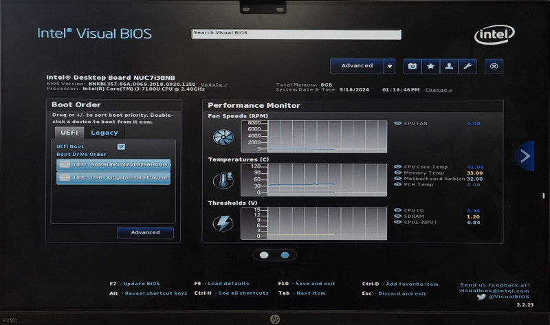 Intel NUC NUC7I3BNB PC, i3-7100U 2.40GHz, 8GB RAM, 256GB Nvme, WiFi