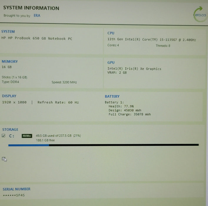 HP ProBook 650 G8 i5-1135G7 16GB DDR4 256GB NVMe