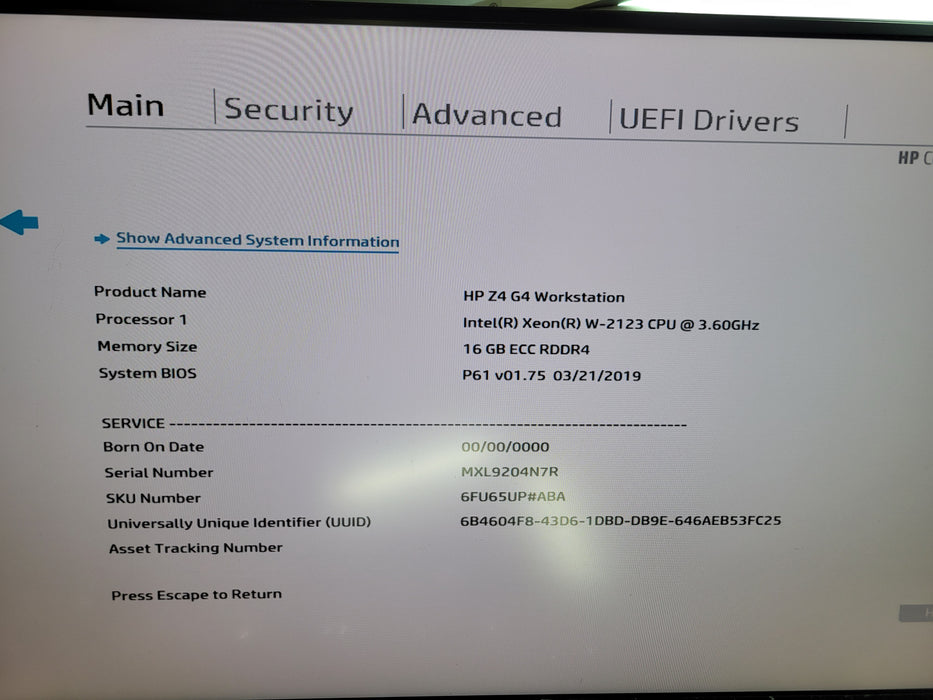 HP Z4 G4 - Xeon W-2133 16GB DDR4 NO HDD