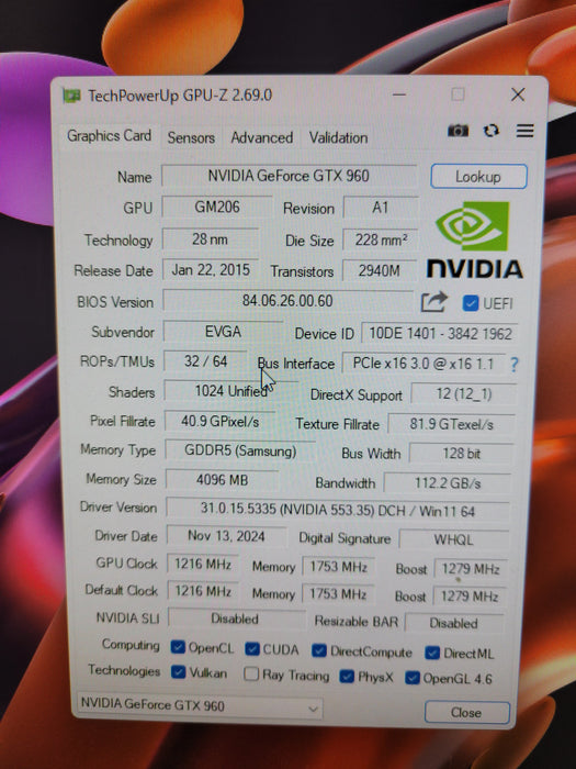 EVGA GeForce GTX 960 SC  2GB GDDR5 2x DVI 1x DP 1x HDMI