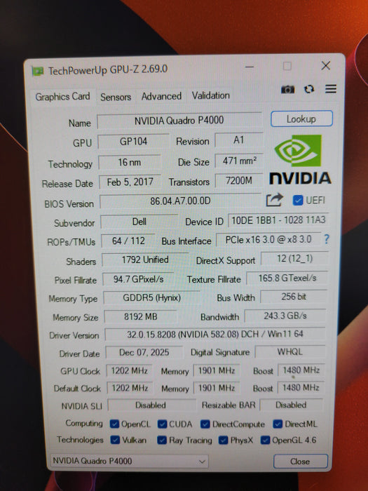 NVIDIA Quadro P4000 8GB GDDR5 Graphics Card