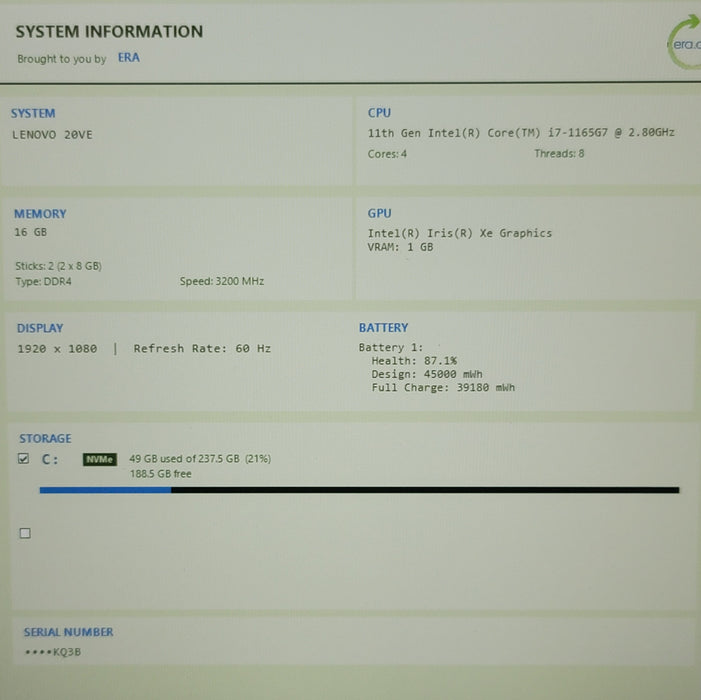 Lenovo ThinkBook G4 IAP i7-1185G7 16GB DDR4 256GB NVMe READ