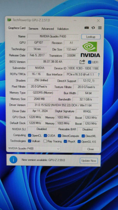 NVIDIA QADRO P400 2GB PCIE %