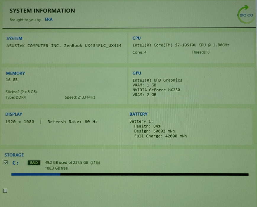 ASUS ZenBook 14 UX434 i7-10510U 16GB DDR4 MX250 256GB NVMe