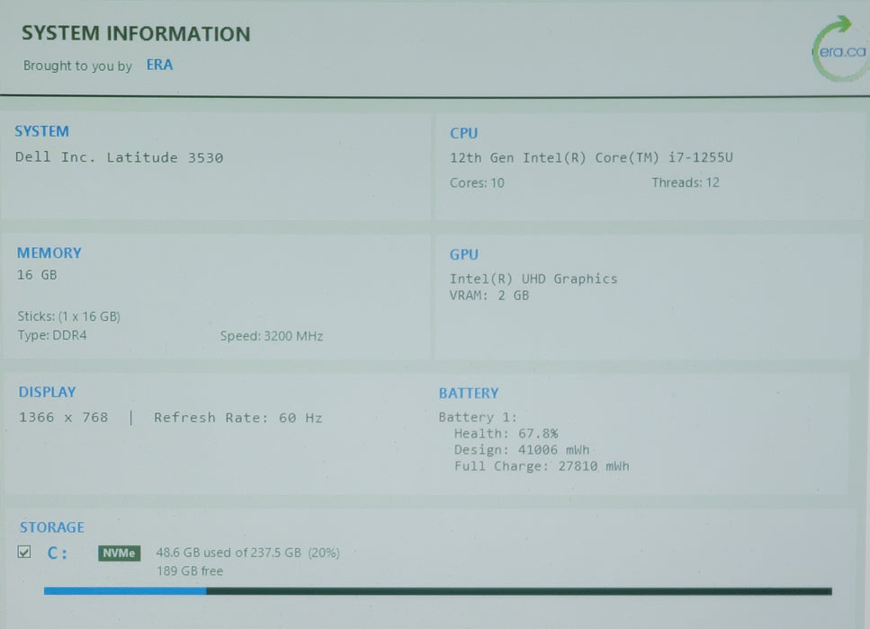 Dell Latitude 3530 i7-1255U 16GB DDR4 256GB NVMe