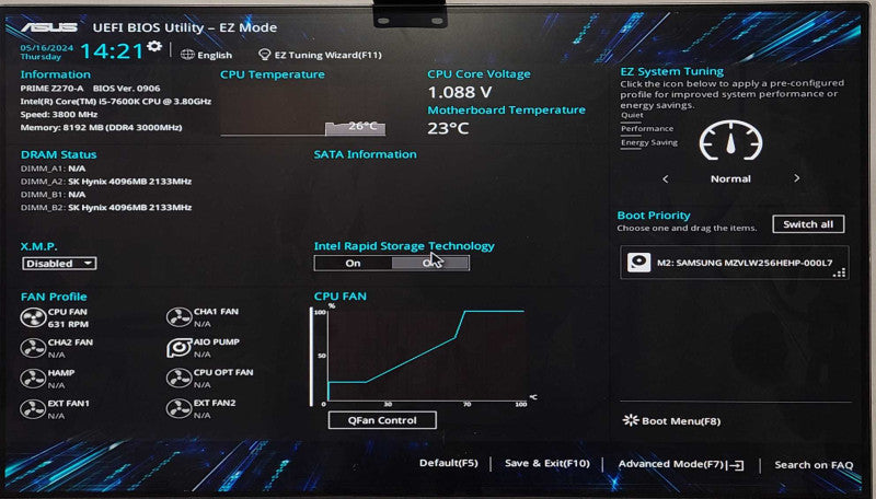 ASUS PRIME Z270-A Motherboard Combo, i5-7600k 3.80GHz, 8GB DDR4, 256GB Nvme